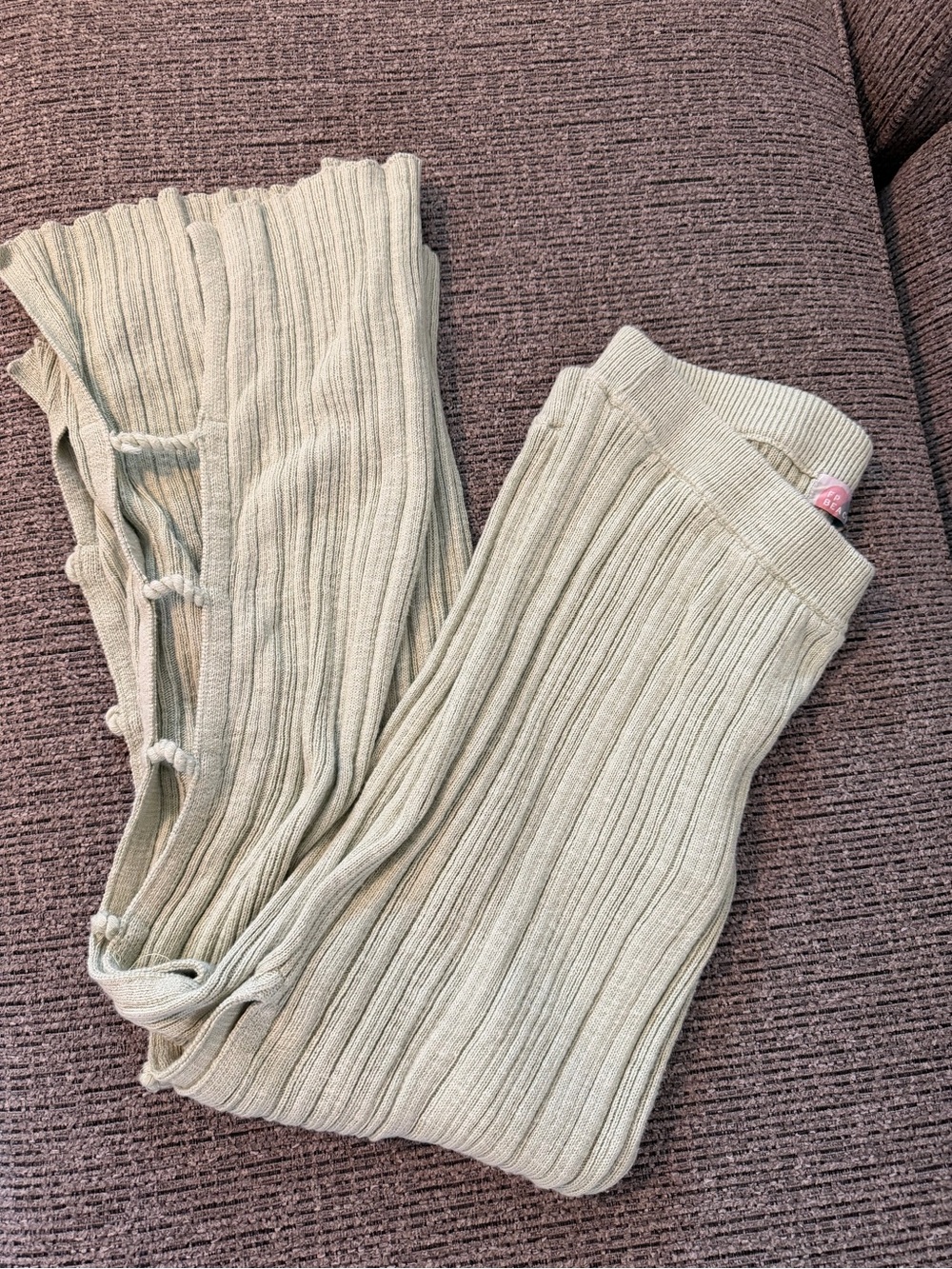 Free People FP Beach Sage Green Ribbed Knit Side-Tie Pants